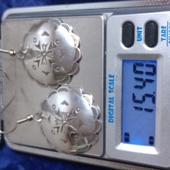 Vintage Sterling Silver Tribal Design Concho Dangle Earrings - Picture 10 of 15